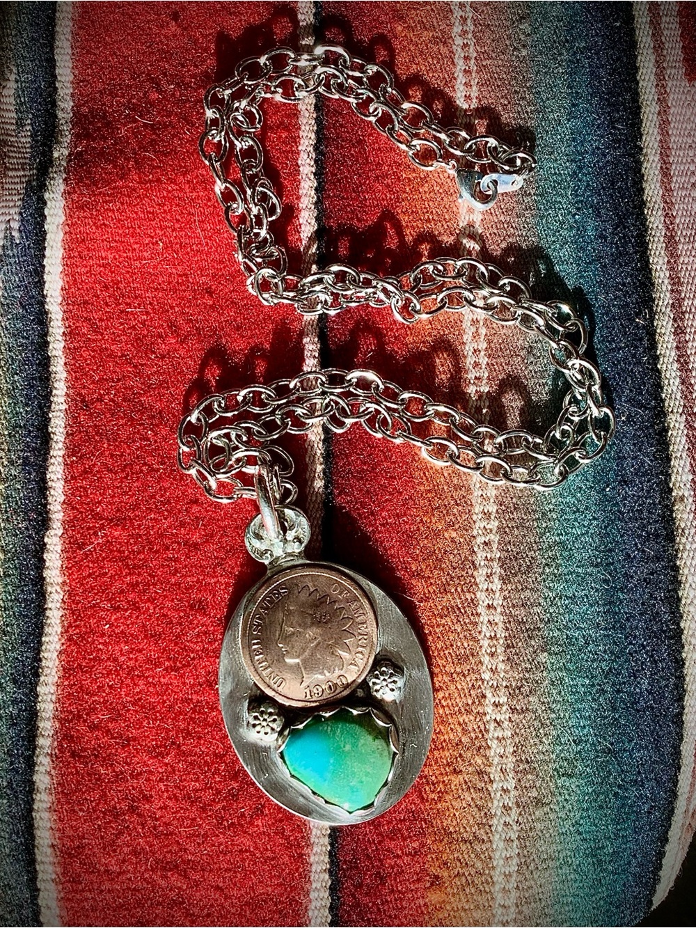 Handmade  Necklace with Turquoise Stone and indianhead penny